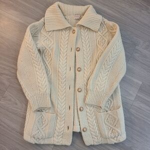 VTG Hand Knit Unisex S/M Chunky Cable Knit Wool Sweater Cardigan
